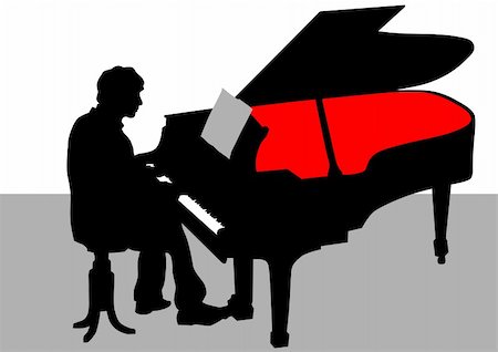 piano playing and singer - Vector drawing of a man playing piano on stage Stock Photo - Budget Royalty-Free & Subscription, Code: 400-06069962