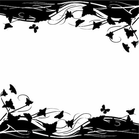An abstract floral meadow with roses and butterflies. Black and white illustration. Stock Photo - Budget Royalty-Free & Subscription, Code: 400-06061477