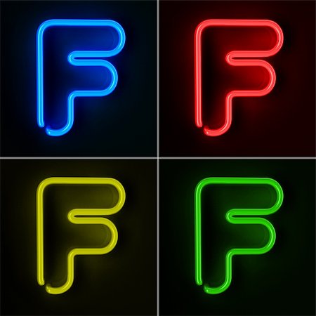 Highly detailed neon sign with the letter F in four colors Stock Photo - Budget Royalty-Free & Subscription, Code: 400-06061892