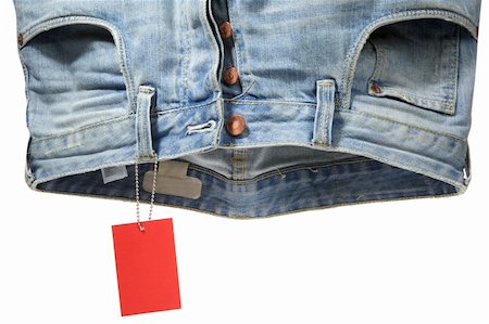 Blue men's jeans hang and red label on iron rope Stock Photo - Budget Royalty-Free & Subscription, Code: 400-06062452