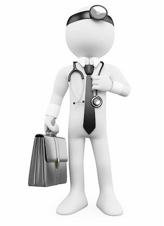 3D Doctor with a briefcase and a stethoscope. Rendered at high resolution on a white background with diffuse shadows. Stock Photo - Budget Royalty-Free & Subscription, Code: 400-06063315