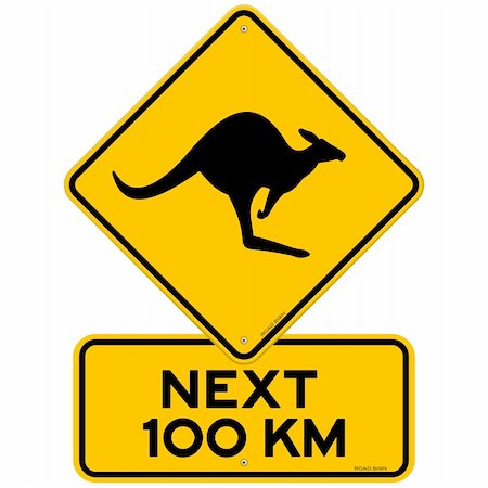 Next 100 kilometers a Kangaroo danger as a Clip Art Stock Photo - Budget Royalty-Free & Subscription, Code: 400-06063939