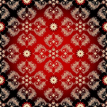 Seamless red-black-yellow pattern with vintage flowers (vector) Foto de stock - Super Valor sin royalties y Suscripción, Código: 400-06074351