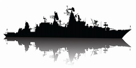 Soviet (russian) guided missile cruiser  silhouette. Vector on separate layers Stock Photo - Budget Royalty-Free & Subscription, Code: 400-06074493