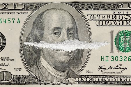 drugs (recreational) - A 100 dollar bill with a line of white powder and on it. Stock Photo - Budget Royalty-Free & Subscription, Code: 400-06075026