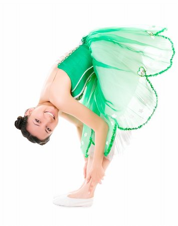 simsearch:400-04255721,k - Exercising cheerful ballerina in green dress isolated on white background Stock Photo - Budget Royalty-Free & Subscription, Code: 400-06075274