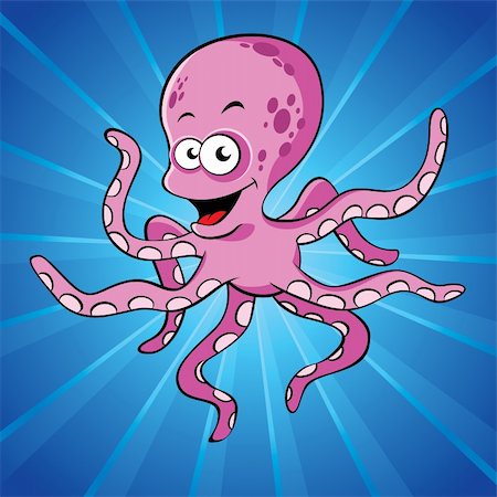 diving cartoon - Funny cartoon octopus on the blue background Stock Photo - Budget Royalty-Free & Subscription, Code: 400-06076120