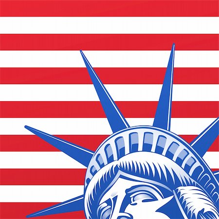 statue of liberty on the flag - Red Stripes and Blue Statue Of Liberty Closeup Illustration Stock Photo - Budget Royalty-Free & Subscription, Code: 400-06076281