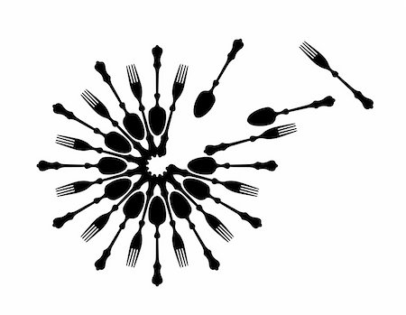 simsearch:400-06076985,k - Vector illustration of fork and spoon silhouettes decoratively arranged. It is available in Illustrator and jpg formats. Stock Photo - Budget Royalty-Free & Subscription, Code: 400-06076985