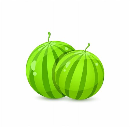 simsearch:400-04386768,k - Two Juicy Whole Watermelons Isolated On White Background. Vector Icon Stock Photo - Budget Royalty-Free & Subscription, Code: 400-06077189