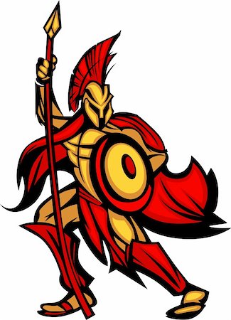 Greek Spartan or Trojan Mascot holding a shield and spear Stock Photo - Budget Royalty-Free & Subscription, Code: 400-06077256