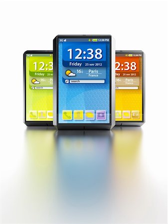 simsearch:400-04376796,k - modern touchscreen smartphones, isolated 3d render Foto de stock - Super Valor sin royalties y Suscripción, Código: 400-06077480