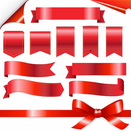 Big Red Ribbons Set, Isolated On White Background, Vector Illustration Stock Photo - Budget Royalty-Free & Subscription, Code: 400-06077781