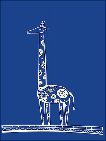 Illustration of blue giraffe, produced in ethno style with the unique colour Stock Photo - Budget Royalty-Free & Subscription, Code: 400-06077964