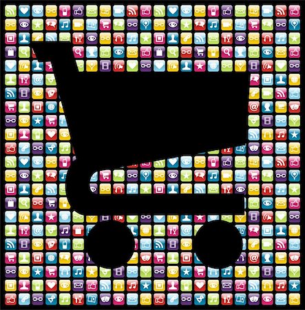 simsearch:400-05891430,k - Shopping cart shape over iphone application software icons background. Vector file layered for easy manipulation and customisation. Stock Photo - Budget Royalty-Free & Subscription, Code: 400-06078100