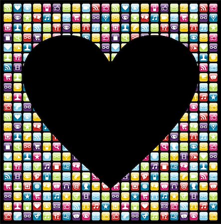 Love heart shape over iphone application software icon set background. Vector file layered for easy manipulation and customisation. Stock Photo - Budget Royalty-Free & Subscription, Code: 400-06078101