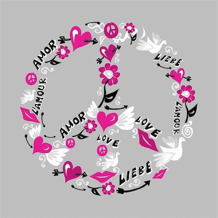 Symbol of peace and love made with icons of love over grey background. Vector file available. Stock Photo - Budget Royalty-Free & Subscription, Code: 400-06078138
