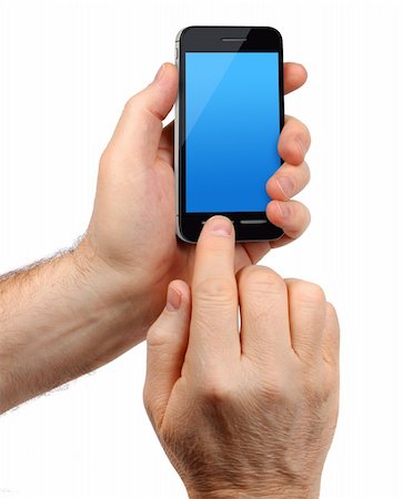 Mâles mains tenant le smartphone tactile moderne, isolé sur fond blanc Photographie de stock - Aubaine LD & Abonnement, Code: 400-06078217