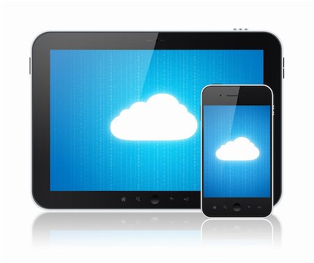 Cloud computing connection on digital tablet pc and modern smart phone. Conceptual image. Isolated on white. Photographie de stock - Aubaine LD & Abonnement, Code: 400-06070182