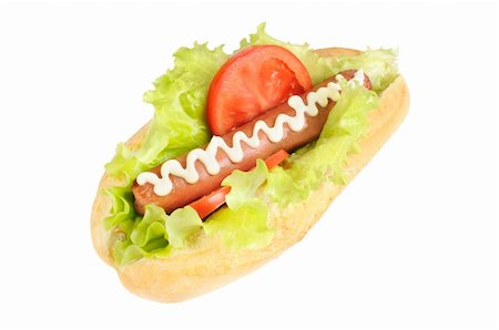 simsearch:400-04587885,k - Tasty and delicious hotdog. Isolated on white. Stock Photo - Budget Royalty-Free & Subscription, Code: 400-06070309