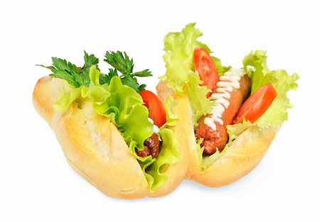 simsearch:400-04587885,k - Two tasty and delicious hotdog. Isolated on white. Stock Photo - Budget Royalty-Free & Subscription, Code: 400-06070310