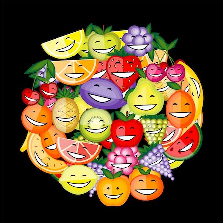 simsearch:400-04336402,k - Funny fruit characters smiling together for your design Photographie de stock - Aubaine LD & Abonnement, Code: 400-06070864