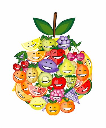 simsearch:400-04336402,k - Funny fruit characters smiling together, apple shape for your design Photographie de stock - Aubaine LD & Abonnement, Code: 400-06070865