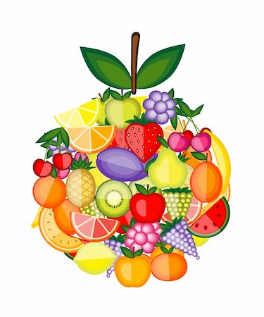 simsearch:400-04336402,k - Apple shape made from fruits for your design Photographie de stock - Aubaine LD & Abonnement, Code: 400-06070866