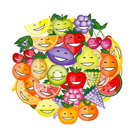 simsearch:400-04336402,k - Funny fruit characters smiling together for your design Photographie de stock - Aubaine LD & Abonnement, Code: 400-06070863
