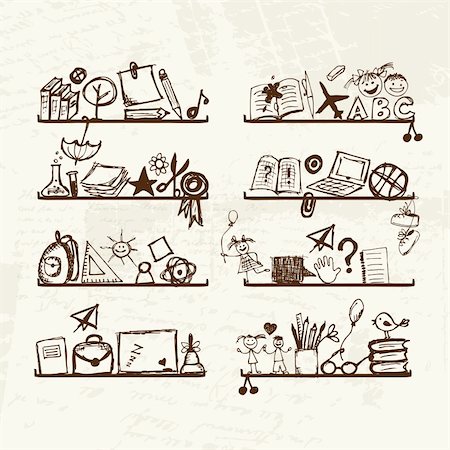 physics icons - Objects for school on shelves, sketch drawing for your design Stock Photo - Budget Royalty-Free & Subscription, Code: 400-06070878