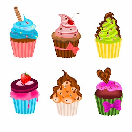 Illustration of different kind of sweet cupcakes Foto de stock - Super Valor sin royalties y Suscripción, Código: 400-06071086