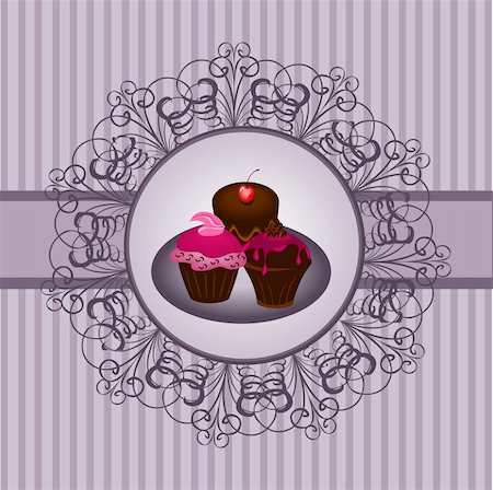 Illustration of beautiful vintage with lace frame and cupcake Stock Photo - Budget Royalty-Free & Subscription, Code: 400-06071096