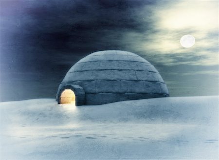 Igloo  at night ( 3D and hand-drawing elements combined.) Stock Photo - Budget Royalty-Free & Subscription, Code: 400-06071257