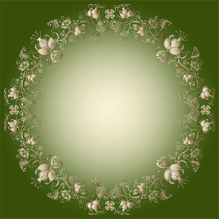 round flower designs - Green and gold easter frame with vintage flowers (vector) Stock Photo - Budget Royalty-Free & Subscription, Code: 400-06072574