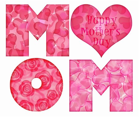 Happy Mothers Day Mom Alphabet Letters with Rose Hearts Pattern Illustration Isolated on White Background Stock Photo - Budget Royalty-Free & Subscription, Code: 400-06072976