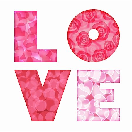 Love Alphabet Letters with Blurred Bokeh Rose Circle Hearts Pattern Illustration Isolated on White Background Stock Photo - Budget Royalty-Free & Subscription, Code: 400-06072972