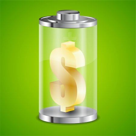 Concept - Money for Energy. Dollar Sign in the Battery. Vector Illustration Stock Photo - Budget Royalty-Free & Subscription, Code: 400-06073213