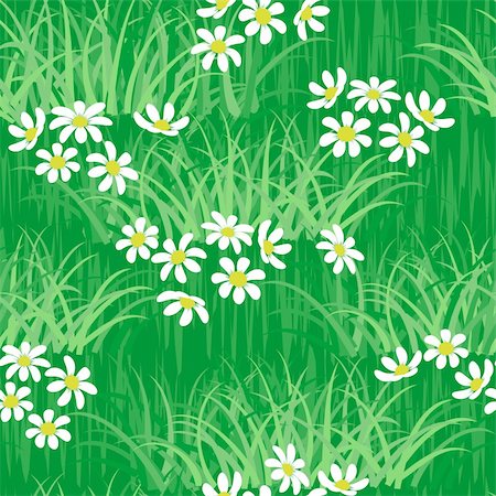 seamless background with abstract flowers - camomile on green grass field seamless background pattern Stock Photo - Budget Royalty-Free & Subscription, Code: 400-06073443