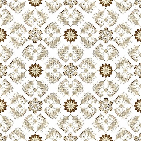 simsearch:400-05741762,k - Seamless brown and white floral pattern with vintage flowers (vector) Stock Photo - Budget Royalty-Free & Subscription, Code: 400-06073560