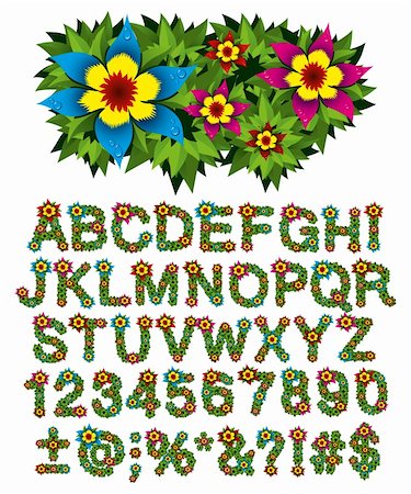 summer text message - Vector alphabet of flowers, bush and green leaves Foto de stock - Super Valor sin royalties y Suscripción, Código: 400-06073623