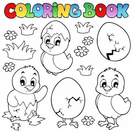 Coloring book with cute chickens - vector illustration. Stock Photo - Budget Royalty-Free & Subscription, Code: 400-06073735