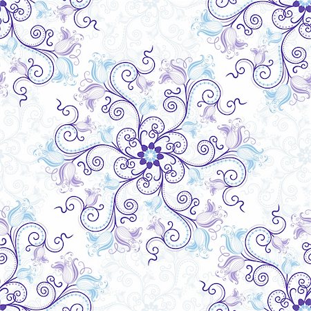 floral tattoo - Gentle white-blue seamless background with round blue-violet floral pattern (vector) Stock Photo - Budget Royalty-Free & Subscription, Code: 400-06084001