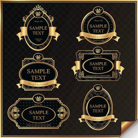 simsearch:400-05904254,k - Set of black gold-framed labels in vector Stock Photo - Budget Royalty-Free & Subscription, Code: 400-06084281