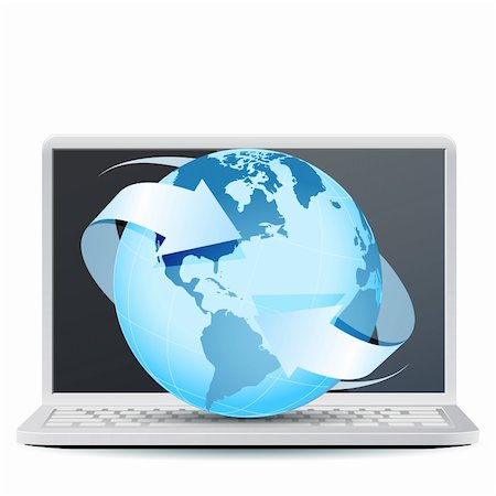 simsearch:400-04125018,k - Notebook Computer with Planet Earth isolated on white background Stock Photo - Budget Royalty-Free & Subscription, Code: 400-06084517
