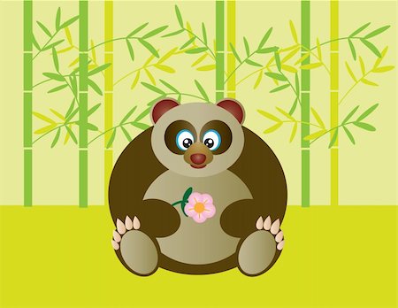 simsearch:400-06418836,k - Cute Sitting Panda Holding Flower in Bamboo Forest Illustration Stock Photo - Budget Royalty-Free & Subscription, Code: 400-06084535