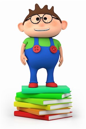 simsearch:400-06109415,k - cute little cartoon boy standing on stack of books - high quality 3d illustration Stock Photo - Budget Royalty-Free & Subscription, Code: 400-06084698