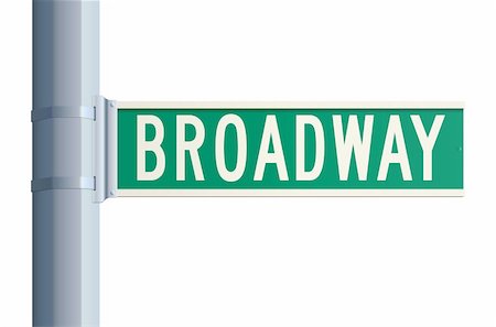 Isolated green Broadway road sign on a metallic post Stock Photo - Budget Royalty-Free & Subscription, Code: 400-06085107