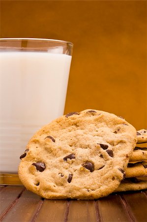 simsearch:614-06537664,k - Close-up photograph of chocolate chip cookies and a glass of milk. Stock Photo - Budget Royalty-Free & Subscription, Code: 400-06086280