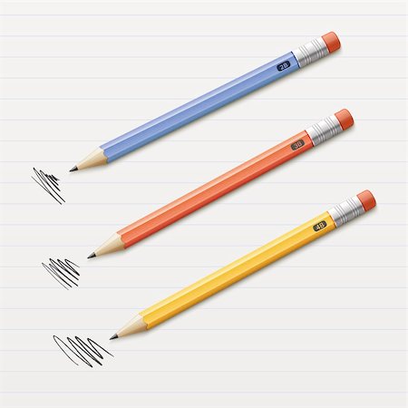 Vector illustration of 3 sharpened pencils isolated on paper Stock Photo - Budget Royalty-Free & Subscription, Code: 400-06086454