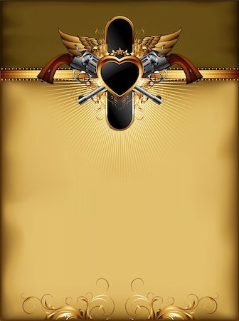 simsearch:400-04914047,k - ornate golden frame with guns, this illustration may be useful as designer work Stock Photo - Budget Royalty-Free & Subscription, Code: 400-06087558